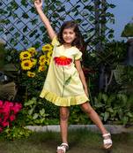 Big Flower Embroidery Yellow Dress