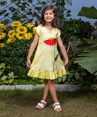 Big Flower Embroidery Yellow Dress 2