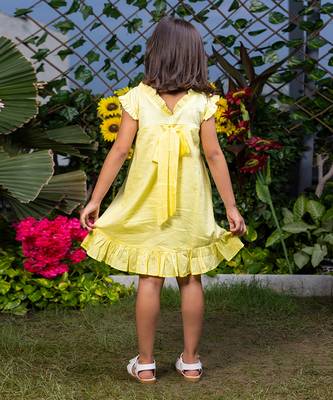 Big Flower Embroidery Yellow Dress 3