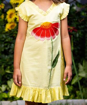 Big Flower Embroidery Yellow Dress 4