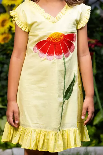 Big Flower Embroidery Yellow Dress