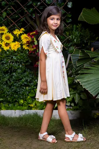 Chelsea Collar Floral Embroidery Beige Dress