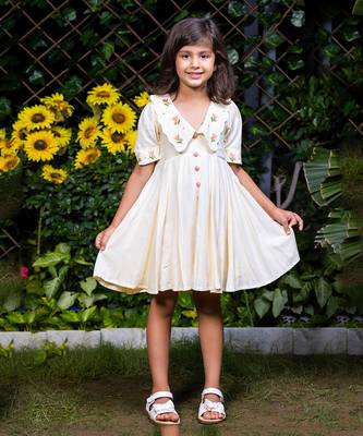 Chelsea Collar Floral Embroidery Beige Dress 1