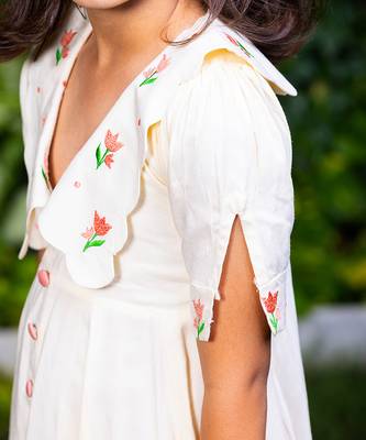 Chelsea Collar Floral Embroidery Beige Dress 5