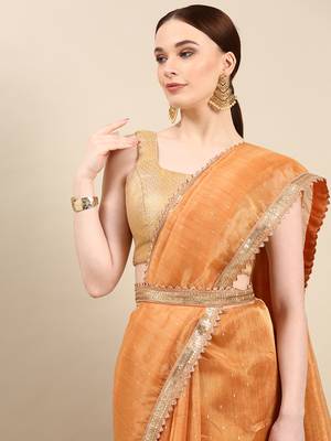 Kasee Fancy Designer Orange Net With Embellished Sequence Border Saree  2