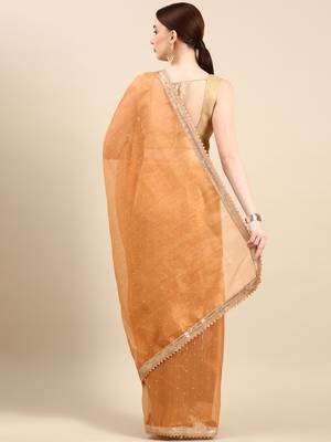Kasee Fancy Designer Orange Net With Embellished Sequence Border Saree  3