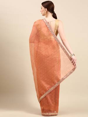 Kasee Fancy Designer Peach Net With Embellished Sequence Border Saree  3