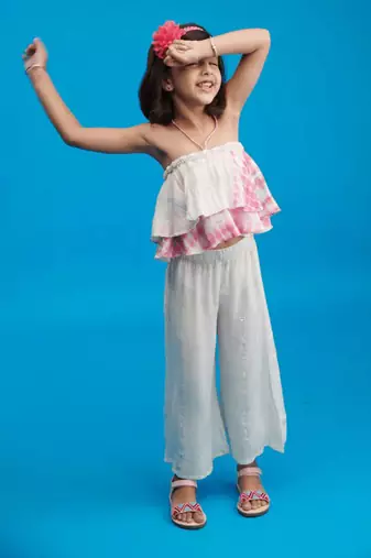 Pink Petals Casual Top and Palazzo Set