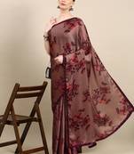 Kasee Fancy Digital Printed Rock Brown Satin Saree With Sequence Border For Women