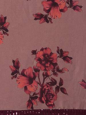 Kasee Fancy Digital Printed Rock Brown Satin Saree With Sequence Border For Women 4