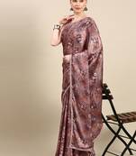 Kasee Fancy Digital Printed Lavender Satin Saree With Sequence Border For Women
