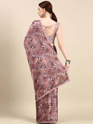 Kasee Fancy Digital Printed Lavender Satin Saree With Sequence Border For Women 3
