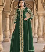 Green Color Designer Georgette Long Anarkali Salwar Suit With Embroidery Work Semi Stitched