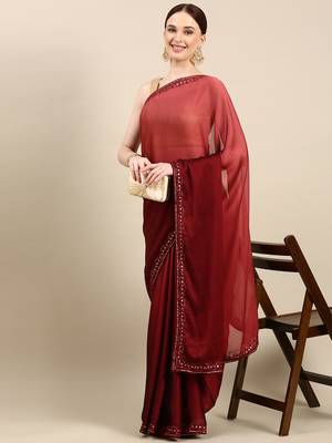 Kasee Fancy Solid Soft Art Silk Maroon Saree With Embellished Embroidered Sequence Border 1