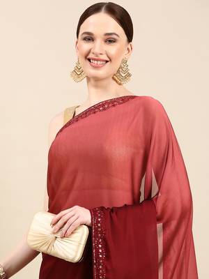 Kasee Fancy Solid Soft Art Silk Maroon Saree With Embellished Embroidered Sequence Border 2