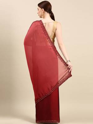 Kasee Fancy Solid Soft Art Silk Maroon Saree With Embellished Embroidered Sequence Border 3