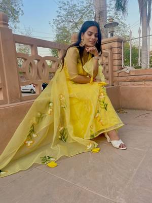 Yellow Handpainted Anarkali Set 1