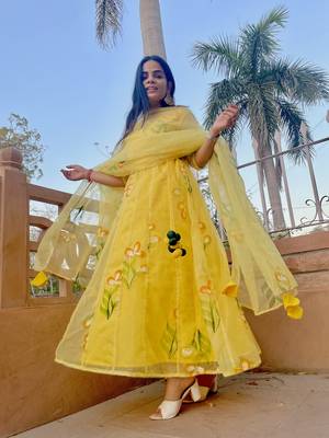 Yellow Handpainted Anarkali Set 2