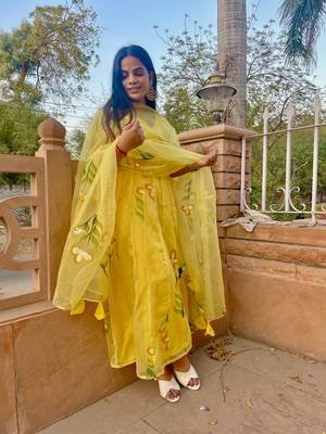 Yellow Handpainted Anarkali Set 3