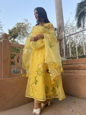 Yellow Handpainted Anarkali Set 4