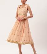 Ethnovog Ready To Wear Mauve Embroidered Strap Neck Dress