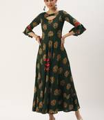 Ethnovog Ready To Wear Green Rayon Printed Maxi Dress
