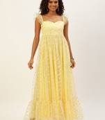 Ethnovog Ready To Wear Yellow Glitter Foil Tiered Gathers Dress