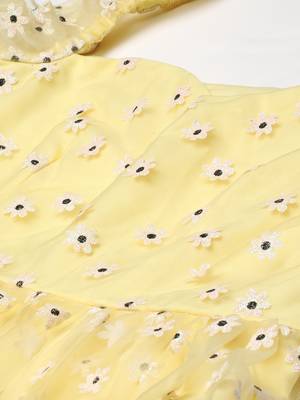 Ethnovog Ready To Wear Yellow Glitter Foil Tiered Gathers Dress 4