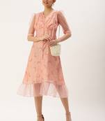 Ethnovog Ready To Wear Peach Foil Printed A Line Dress