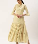 Ethnovog Ready To Wear Beige Georgette Foil Printed Maxi Dress