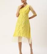 Ethnovog Ready To Wear Yellow Foil Printed A Line Dress