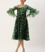 Ethnovog Ready To Wear Green Organza Foil Printed Dress