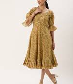 Ethnovog Ready To Wear Green Printed Art Silk Cotton Maxi Dress