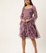 Ethnovog Ready To Wear Mauve Organza Digital Printed Dress