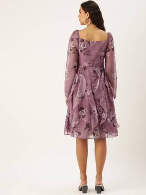 Ethnovog Ready To Wear Mauve Organza Digital Printed Dress 2