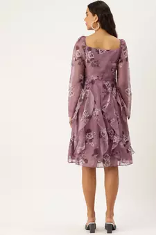 Ethnovog Ready To Wear Mauve Organza Digital Printed Dress