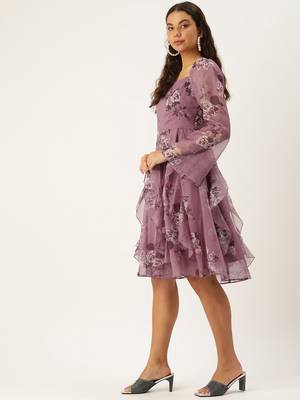Ethnovog Ready To Wear Mauve Organza Digital Printed Dress 3