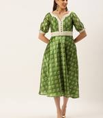 Ethnovog Ready To Wear Green Art Silk Digital Printed Dress