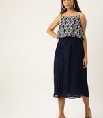 Ethnovog Ready To Wear Dark Blue Embroidered Georgette Dress
