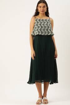 Ethnovog Ready To Wear Dark Green Embroidered Georgette Dress