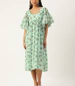 Ethnovog Ready To Wear Mint Green Georgette Digital Printed Dress