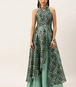 Ethnovog Ready To Wear Blue Art Silk Digital Printed Halter Neck Dress