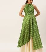 Ethnovog Ready To Wear Green Art Silk Digital Printed Halter Neck Dress