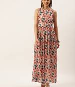 Ethnovog Ready To Wear Multicoloured Georgette Pleated Dress