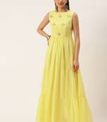 Ethnovog Ready To Wear Yellow Georgette  Embroidered Dress