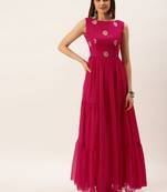 Ethnovog Ready To Wear Dark Pink Georgette Embroidered Dress