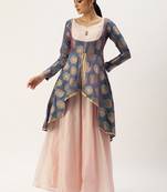 Ethnovog Ready To Wear Peach N Blue Jacquard Layered Gown