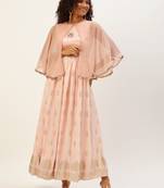 Ethnovog Ready To Wear Pink Jacquard Viscose Cape Gown