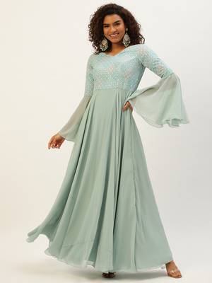 Ethnovog Ready To Wear Multicolored Bell Sleeves Embroidered Gown 1