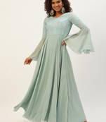 Ethnovog Ready To Wear Multicolored Bell Sleeves Embroidered Gown